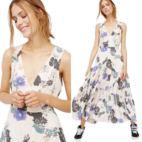 Free People Sure Thing Floral Tiered Maxi Dress Size 2 - Picture 1 of 12